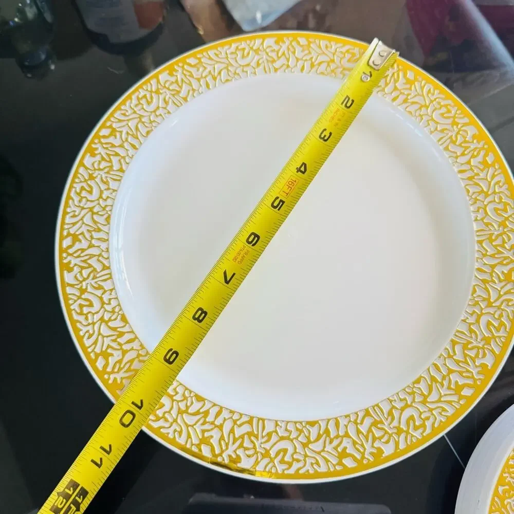 20 NEW Gold Swirl Rim White Plastic Disposable Party Plates Polka Dot Napkins